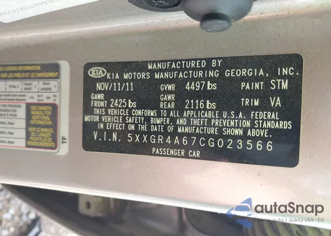 2012 Kia Optima Sx from USA, damaged, VIN 5XXGR4A67CG023566